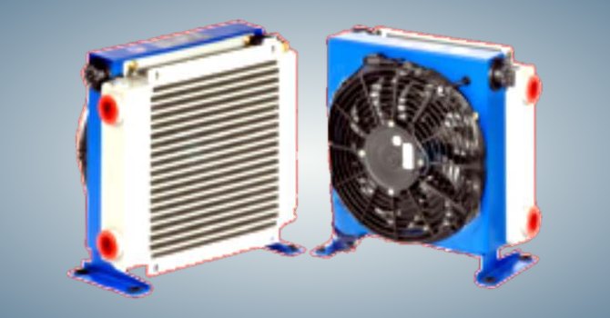 Air blast oil coolers with copper tubes, louvered fins and fan by Unique Products India