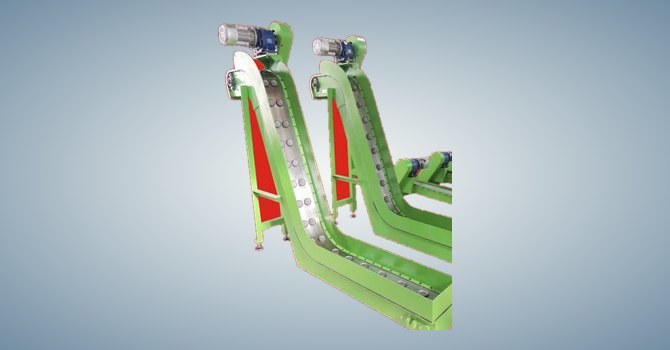Green magnetic chip conveyors with stainless steel enclosed beds by Unique Products India